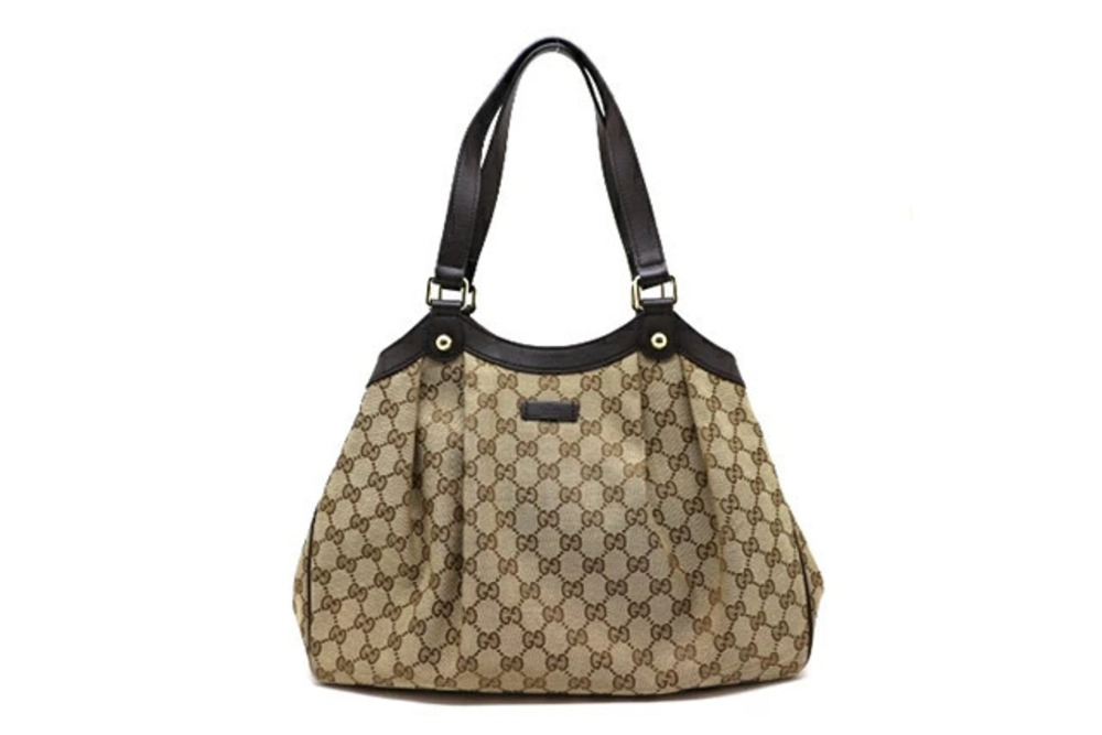 Gucci bag tote GG canvas leather Beige Cream dark brown